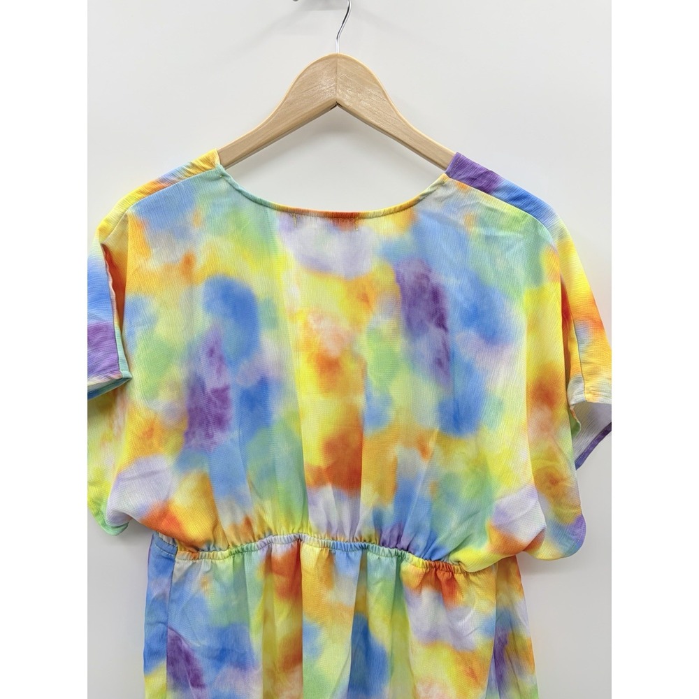 Miken Juniors Size Medium Colorful Tie-Dye Tie-Front Short-Sleeve Swim Cover-Up - Picture 7 of 11